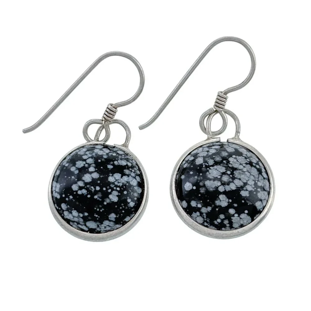 Vintage Sterling Silver Snowflake Obsidian Dangle Earrings